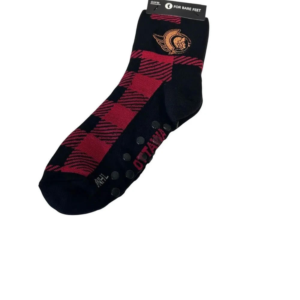 For Bare Feet Ottawa Senators Socks Unisex OSFM Black New NHL Buffalo Plaid Grip